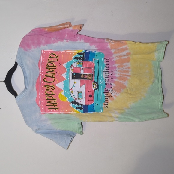 Simply Southern Tie-Dye Happy Camper Graphic T-shirt 100% Cotton Unisex Size M - Picture 4 of 5
